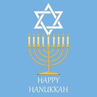 Happy Hanukka poster with traditional Jewish Menorah candle and star of David.  Vector template for greeting card, banner, invitation, flyer, etc.