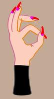 OK hand gesture. Female hand with long red nails. vector