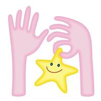 Star in hands. Vector isolated illustration.