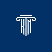 KM initial logo monogram with simple pillar icon vector
