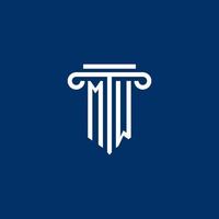 MW initial logo monogram with simple pillar icon vector