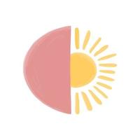 Watercolor hand drawn element for nursery in boho style. Vector illustration of Sun and pink moon.