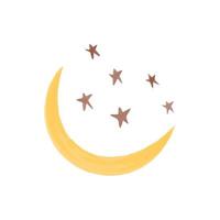 Watercolor hand drawn element for nursery in boho style. Vector illustration of Crescent and stars.