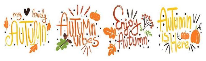 Hello Autumn vector hand drawn lettering design. Fall Welcome banner calligraphy phrase.