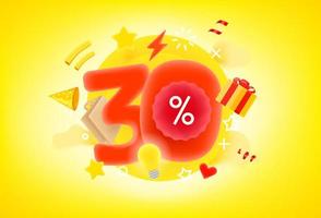 30 percent shopping discount concept. 3d style cute vector illustration