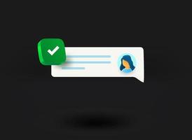 Internet message with checkmark icon. 3d vector illustration