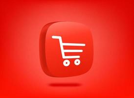 Red internet shop button on red backgrond. 3d vector illustration