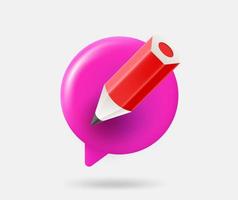 Speech cloud with red pencil. 3d vector isolated illustration