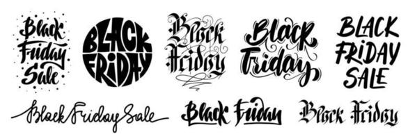 Set of 8 vector lettering illustration with quote for poster, advertising, banner, site decoration, flyer, brochure. Hand drawn modern calligraphy or logo text on white background. Black friday sale.