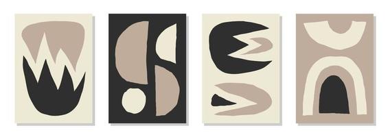 Set of 4 Matisse inspired wall art posters, brochure, flyer templates, contemporary collage. Organic line abstract pattern, hand drawn design, simple wallpaper. Dynamic shapes graphic vintage vector