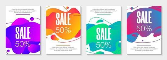 Set of 4 abstract modern graphic liquid banners. Dynamical waves different colored fluid forms. Isolated templates with flowing liquid gradient shapes. For the special offer, flyer or presentation. vector