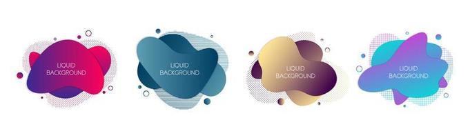 Set of 4 abstract modern graphic liquid elements. Dynamical waves different colored fluid forms. Isolated banners with flowing liquid shapes. Template for the design of a logo, flyer or presentation. vector