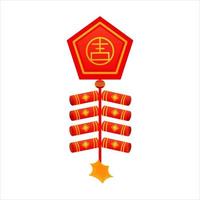 Chinese firecracker or firework with symbol of wealth isolated on white background, lunar new year element vector