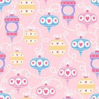 Christmas balls seamless pattern on pink background in cartoon style for wrapping paper or fabric for winter holidays with garland, ornament in Scandinavian style vector