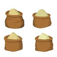 Canvas burlap bag. Cartoon flat illustration. Rustic element for mill. Packaging for storage of grain and flour. pile of wheat vector