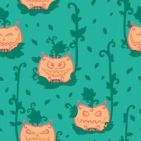Jack o'lantern seamless pattern with stylized carved pumpkins vector