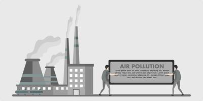 Factory air pollution. Polluted environment, industrial smoke and industrial smoke cloud vector illustration, air pollution from factory smoke.