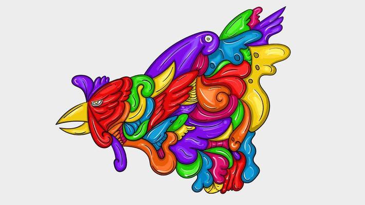 colorful illustration art with a beautiful abstract shape of a bird's head or chicken's head, suitable for screen printing clothes, wall decorations, and others