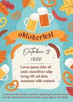 Oktoberfest card. Beer festival celebration. Stock vector illustration in flat cartoon style