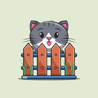 cute cat behind the fence vector