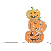 Stack of pumpkin for Halloween card or banner. Hand draw line art outline one cine coloring vector illustration