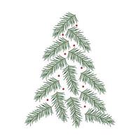 Abstract minimal Christmas spruce from branch eve tree and berry. Vector illustration