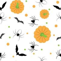 WebSeamless Halloween pattern with pumpkin, bat and spider. Vector illustration