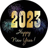 Gráfico de círculo de feliz año nuevo 2023 con fuegos artificiales vector