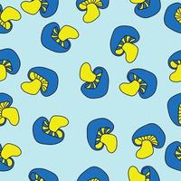 Blue yellow mushrooms seamless pattern, mushrooms with a wide stalk on a pale blue background vector