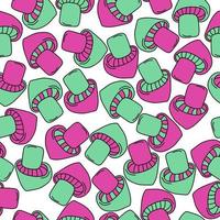 Stylish Mushrooms seamless pattern, pink-green cap mushrooms on a white background vector