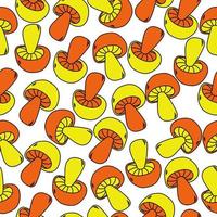 Mushrooms seamless pattern, cap mushrooms with a wide cap on a white background vector