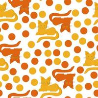 Pair of cats and dots seamless pattern, yellow and orange kittens on a white background vector