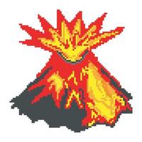 Pixel art with volcano mountain. vector