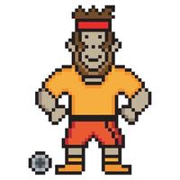 Cute monkey soccer player with pixel art on white background vector