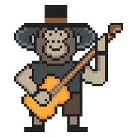 Monkey play guitar with pixel art on white background. vector