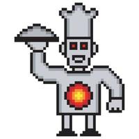 Pixel art robot chef on a white background. vector