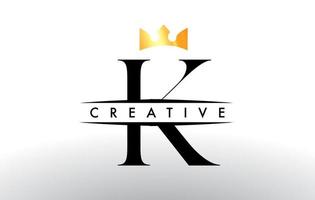 K Letter Logo with Creative Crown Design Icon and Golden Colors Vector