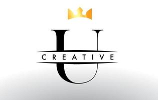 U Letter Logo with Creative Crown Design Icon and Golden Colors Vector