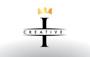 I Letter Logo with Creative Crown Design Icon and Golden Colors Vector