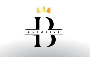 B Letter Logo with Creative Crown Design Icon and Golden Colors Vector