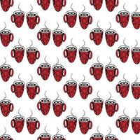 Seamless Pattern with Coffee Beans and Abstract Stylized cup on a transparent background. Line Art vector