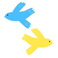 Vector illustration of dove in cartoon flat style. Two birds in color of Ukrainian flag. Concept of peace in Ukraine.