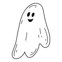 Hand drawn Halloween ghost silhouette. Doodle vector illustration, line art for web design, icon, print, coloring page