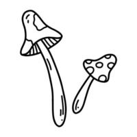 Hand drawn doodle mushrooms set. Halloween cartoon element, vector sketch illustration, line art for web design, icon, print, coloring page