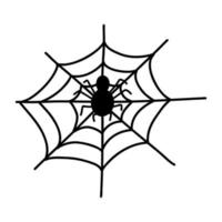 Hand drawn doodle web with spider. Halloween cartoon element, vector sketch illustration, line art for web design, icon, print, coloring page