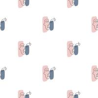 Surreal Faces One Line Seamless Pattern . Abstract Minimalistic Art design for print, cover, wallpaper, Minimal and natural wall art. Vector illustration on white background.