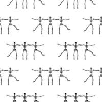 Black skeletons in various poses pattern. Halloween design. Perfect for fall, holidays, fabric, textile. Seamless repeat swatch. vector