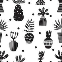 Cartoon seamless black pattern with abstract simple shapes, tropical leaves and decorative elements. Can be used in textile industry, paper, background, scrapbooking.Vector. vector