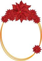 Christmas Wreath Flower Frame vector Illustration with colorful poinsettia flowers.Golden round frame with flowers. Elements of design of holiday postcards, posters, banners.Wedding ornament concept.