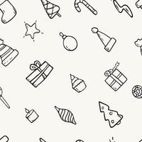 Vector cartoon flat illustration. Seamless pattern with Christmas doodle icons. New year decorations background.